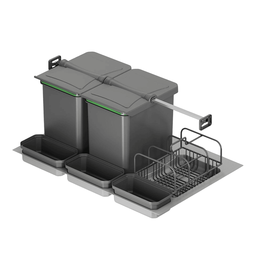 Poubelle de tiroir avec couvercle automatique – 2x16L + 3x1L + Panier